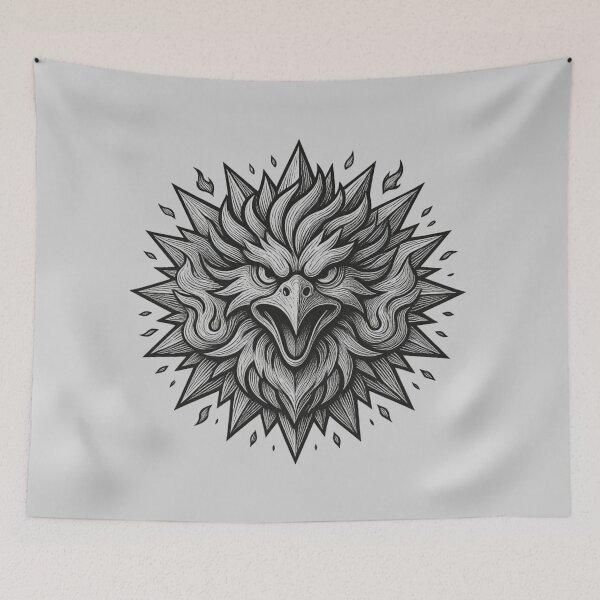Item preview, Dark Fantasy Screaming Phoenix Woodcut Vintage Blackwork Eagle Head designed and sold by MarCinu Art.