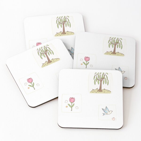 Item preview, Cute Watercolor Spring Willow Tree Tulip and Bird Illustration designed and sold by PastelPetalsCo.