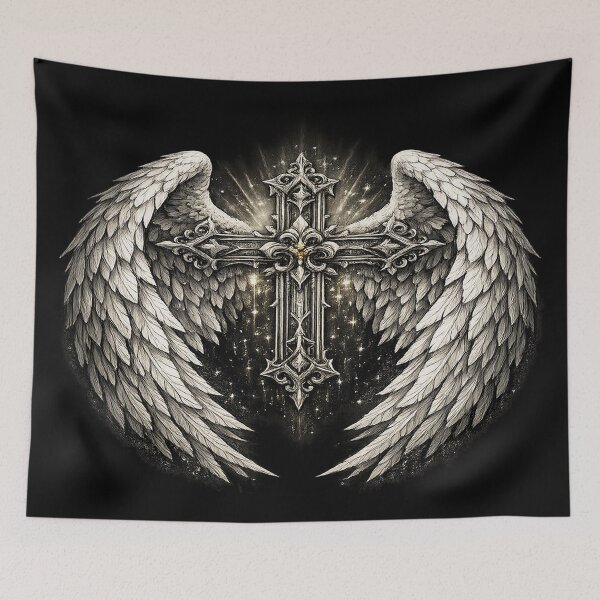 Item preview, Gothic Winged Cross – Angelic Dark Fantasy designed and sold by TroviTutto.