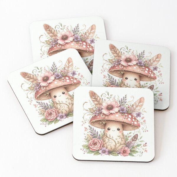 Aperçu de l'œuvre Cottagecore, mignon, champignon, esprit, couronne de fleurs, aquarelle créée et vendue par NuniDesigns.