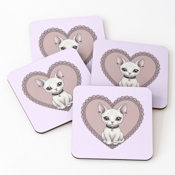 Item preview, Gothic Sphynx Cat with Moon Charm in Pink Lace Heart designed and sold by SweetLilith.