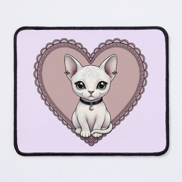 Item preview, Gothic Sphynx Cat with Moon Charm in Pink Lace Heart designed and sold by SweetLilith.