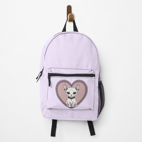 Item preview, Gothic Sphynx Cat with Moon Charm in Pink Lace Heart designed and sold by SweetLilith.