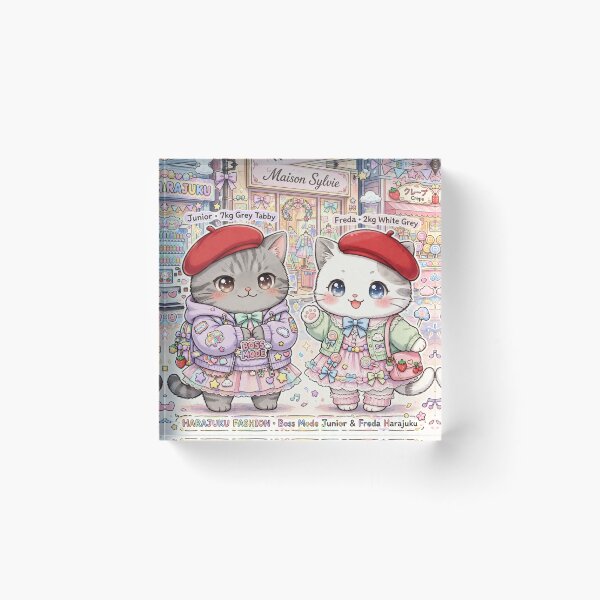 Item preview, Maison Sylvie Harajuku Boss Mode - Freda & Junior Red Beret Cats Art Print designed and sold by MAISON SYLVIE.