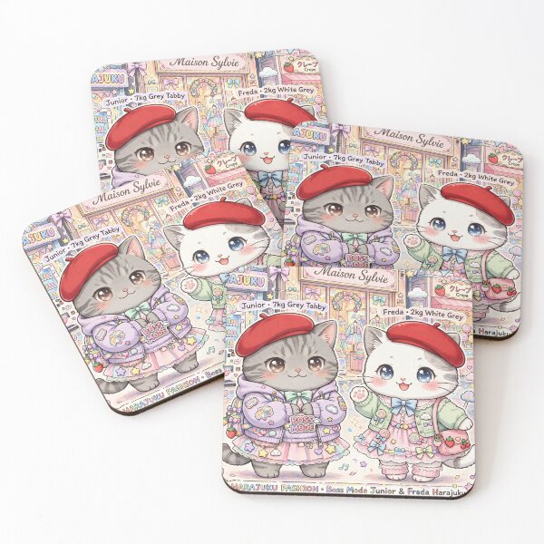 Item preview, Maison Sylvie Harajuku Boss Mode - Freda & Junior Red Beret Cats Art Print designed and sold by MAISON SYLVIE.