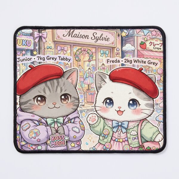 Item preview, Maison Sylvie Harajuku Boss Mode - Freda & Junior Red Beret Cats Art Print designed and sold by MAISON SYLVIE.