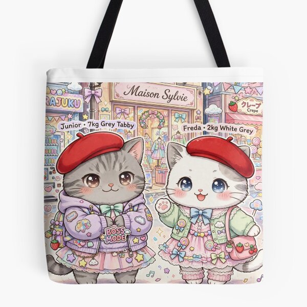 Item preview, Maison Sylvie Harajuku Boss Mode - Freda & Junior Red Beret Cats Art Print designed and sold by MAISON SYLVIE.