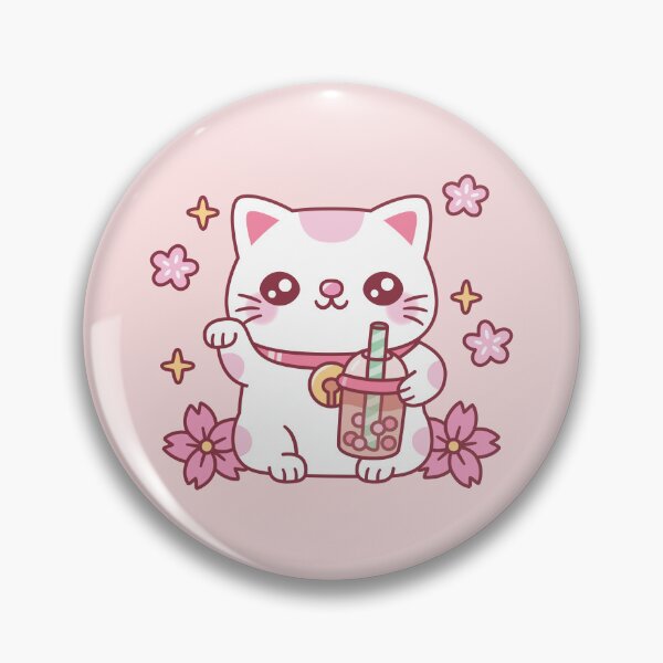 Item preview, Cute Maneki Neko Cat With Pink Boba Tea designed and sold by rustydoodle.