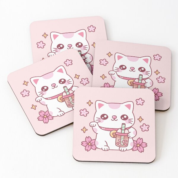 Item preview, Cute Maneki Neko Cat With Pink Boba Tea designed and sold by rustydoodle.