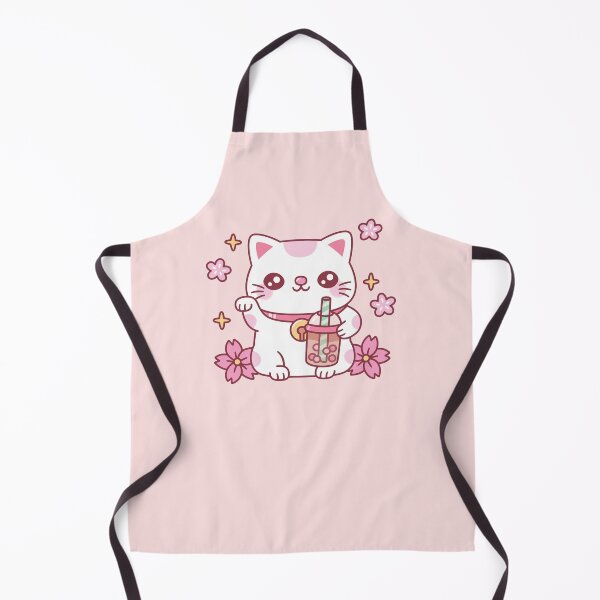 Item preview, Cute Maneki Neko Cat With Pink Boba Tea designed and sold by rustydoodle.