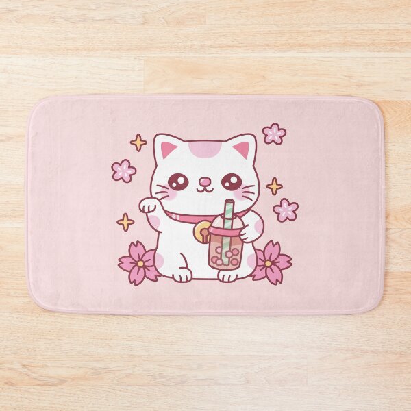 Item preview, Cute Maneki Neko Cat With Pink Boba Tea designed and sold by rustydoodle.