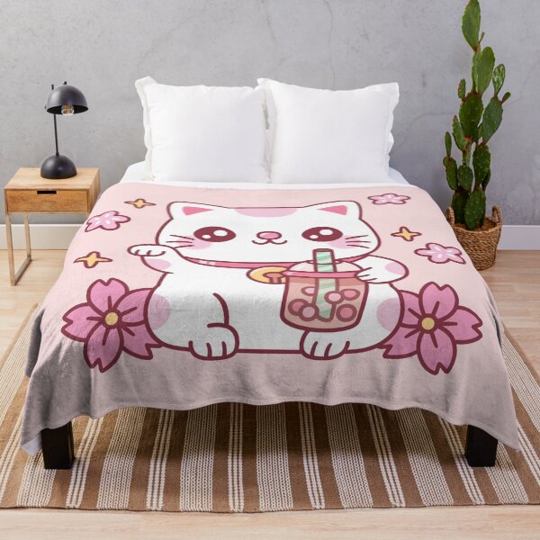 Item preview, Cute Maneki Neko Cat With Pink Boba Tea designed and sold by rustydoodle.