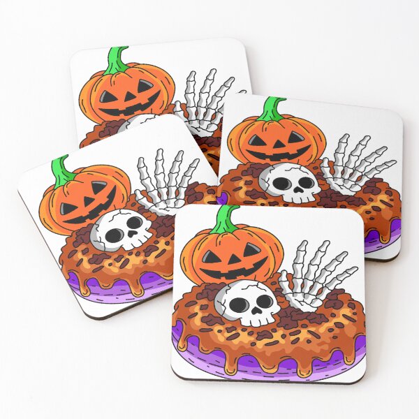 Item preview, Festive Halloween Bakery Doughnut with Caramel Dripping Glaze Bones Skull and Pumpkin Graphic designed and sold by RS4you.