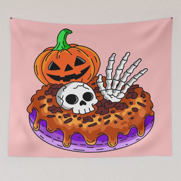 Item preview, Festive Halloween Bakery Doughnut with Caramel Dripping Glaze Bones Skull and Pumpkin Graphic designed and sold by RS4you.