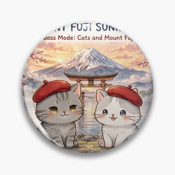 Item preview, Mount Fuji Sunrise - Freda & Junior Red Beret Cats Boss Mode Art designed and sold by MAISON SYLVIE.