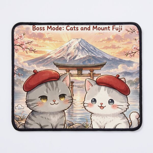Item preview, Mount Fuji Sunrise - Freda & Junior Red Beret Cats Boss Mode Art designed and sold by MAISON SYLVIE.
