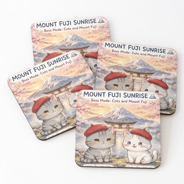 Item preview, Mount Fuji Sunrise - Freda & Junior Red Beret Cats Boss Mode Art designed and sold by MAISON SYLVIE.