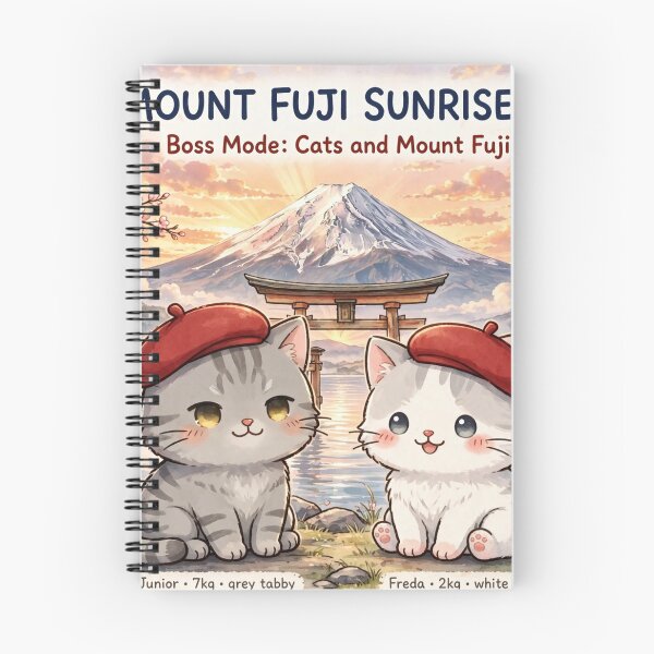 Item preview, Mount Fuji Sunrise - Freda & Junior Red Beret Cats Boss Mode Art designed and sold by MAISON SYLVIE.