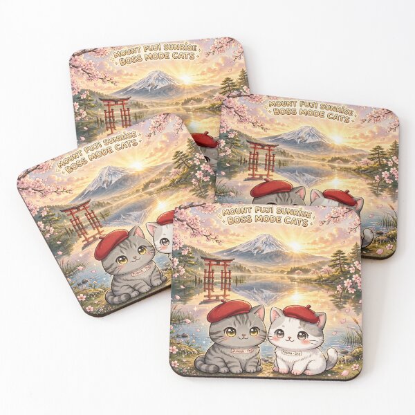 Item preview, Mount Fuji Sunrise Lake Reflection - Freda & Junior Boss Mode Cats Kawaii Art designed and sold by MAISON SYLVIE.