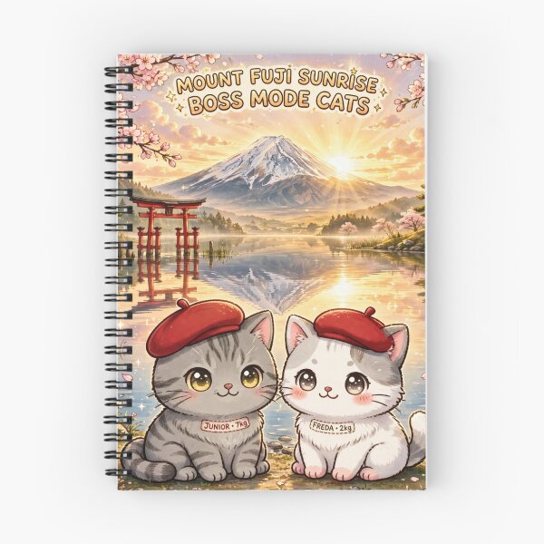 Item preview, Mount Fuji Sunrise Lake Reflection - Freda & Junior Boss Mode Cats Kawaii Art designed and sold by MAISON SYLVIE.