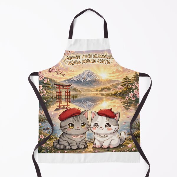 Item preview, Mount Fuji Sunrise Lake Reflection - Freda & Junior Boss Mode Cats Kawaii Art designed and sold by MAISON SYLVIE.