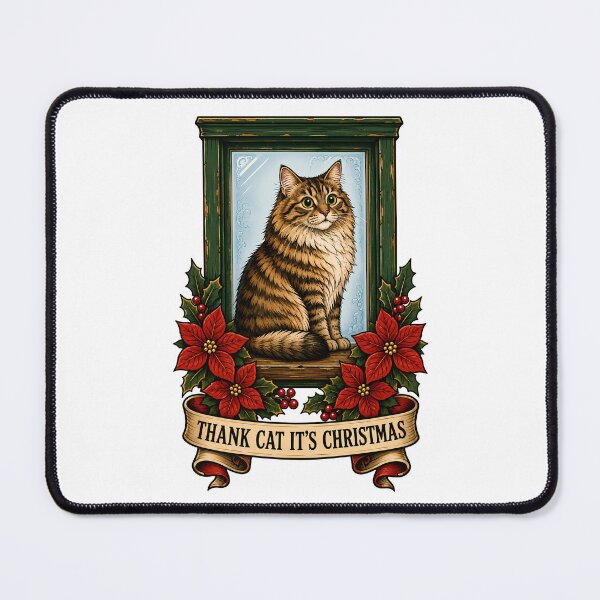 Item preview, Thank Cat Its Christmas Vintage Tattoo Art designed and sold by Old's Cool Cat Studio.