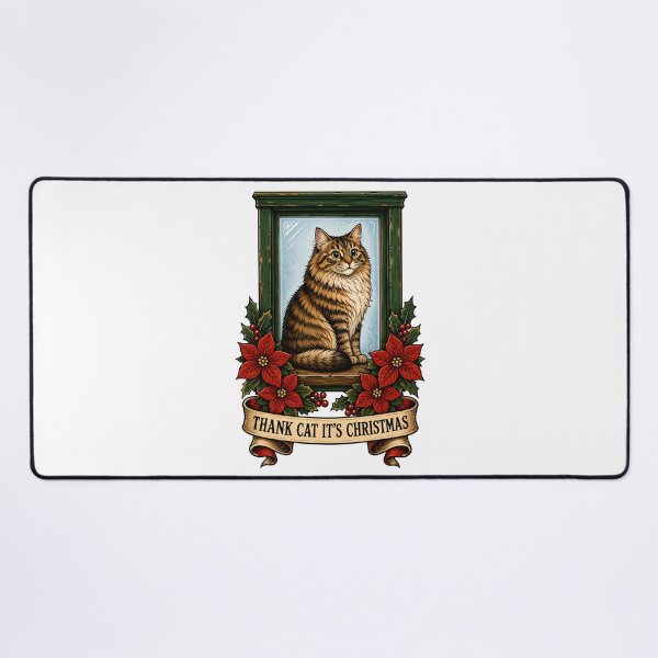 Item preview, Thank Cat Its Christmas Vintage Tattoo Art designed and sold by Old's Cool Cat Studio.