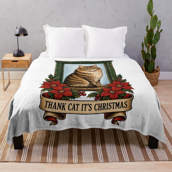 Item preview, Thank Cat Its Christmas Vintage Tattoo Art designed and sold by Old's Cool Cat Studio.
