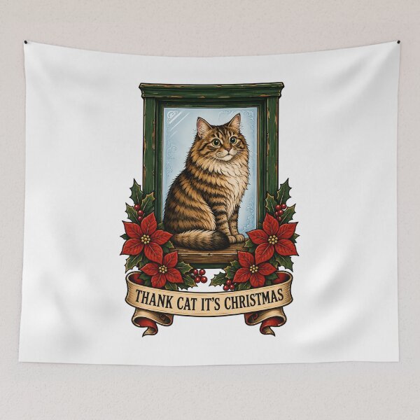 Item preview, Thank Cat Its Christmas Vintage Tattoo Art designed and sold by Old's Cool Cat Studio.