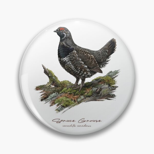 Item preview, Spruce Grouse on Mossy Wooden Log Bird Illustration designed and sold by Takeda-art.