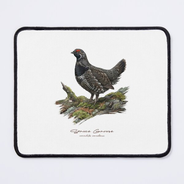 Item preview, Spruce Grouse on Mossy Wooden Log Bird Illustration designed and sold by Takeda-art.