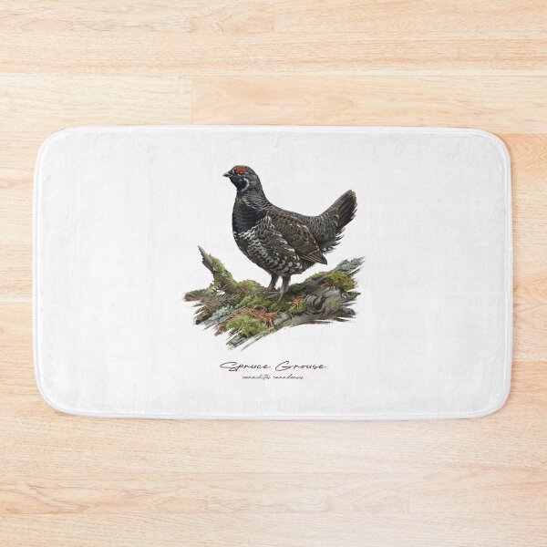 Item preview, Spruce Grouse on Mossy Wooden Log Bird Illustration designed and sold by Takeda-art.