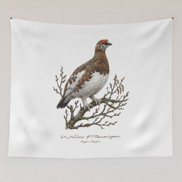 Item preview, Willow Ptarmigan on Branch Bird Illustration designed and sold by Takeda-art.