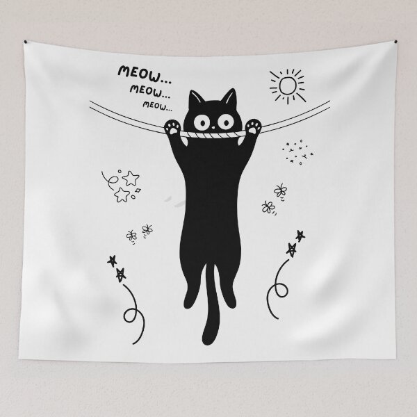 Item preview, Cute Hanging Black Cat Meow Doodle Art designed and sold by ReGenDx.