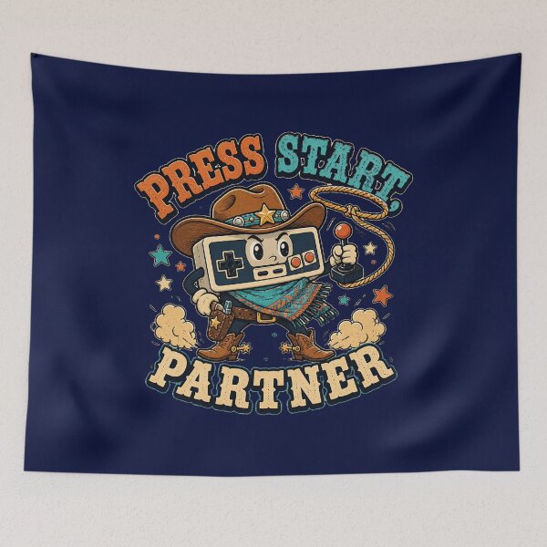 Item preview, Press Start Partner Retro Gaming Cowboy Controller Mascot designed and sold by SVox.