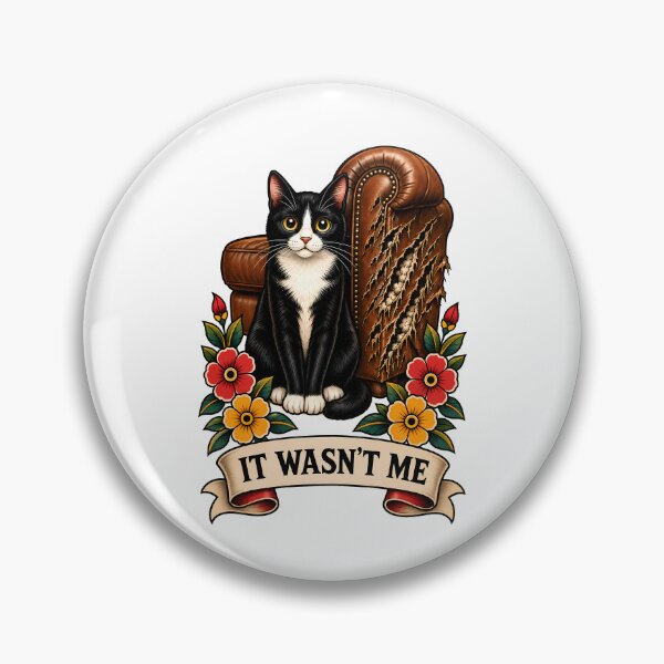 Item preview, It Wasn't Me Tuxedo Cat Shredded Couch Tattoo designed and sold by Old's Cool Cat Studio.