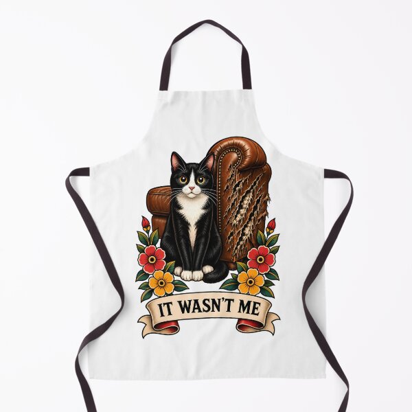 Item preview, It Wasn't Me Tuxedo Cat Shredded Couch Tattoo designed and sold by Old's Cool Cat Studio.