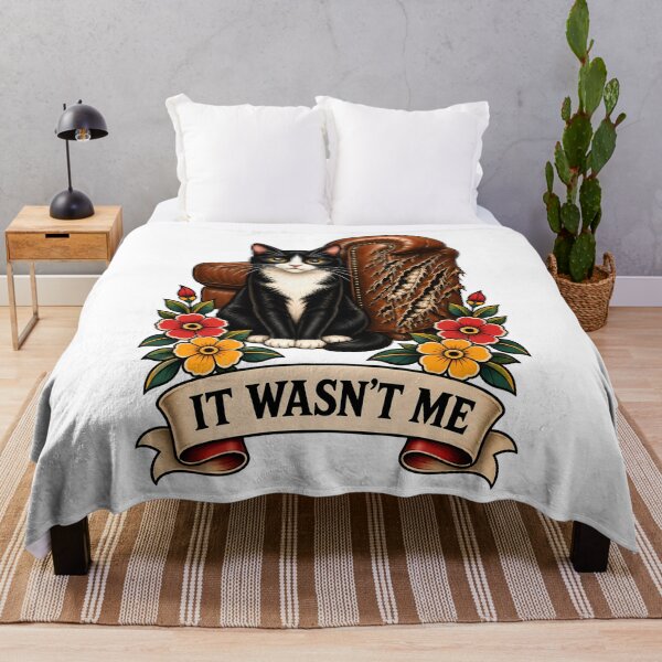 Item preview, It Wasn't Me Tuxedo Cat Shredded Couch Tattoo designed and sold by Old's Cool Cat Studio.