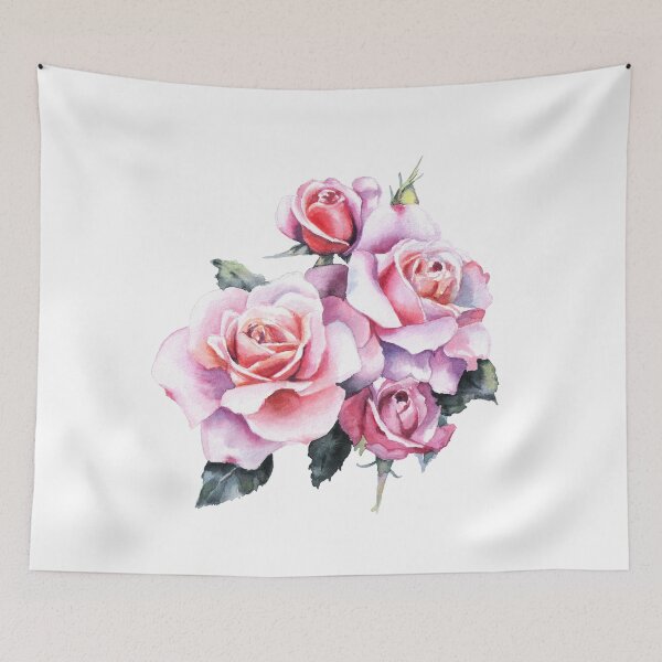 Item preview, Retro roses watercolor calm pink red garden flowers botanical art designed and sold by art-tee-ua.