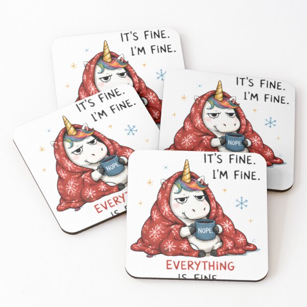 Item preview, Funny Unicorn 'It's Fine. I'm Fine. Everything Is Fine.' Blanket Meme Illustration designed and sold by Sitred123.