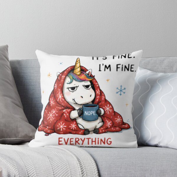Item preview, Funny Unicorn 'It's Fine. I'm Fine. Everything Is Fine.' Blanket Meme Illustration designed and sold by Sitred123.