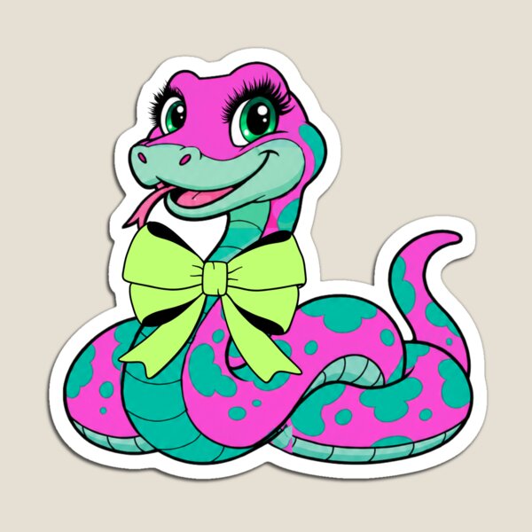 Item preview, Cute Pink and Turquoise Snake with Green Bow designed and sold by Aimetoi.