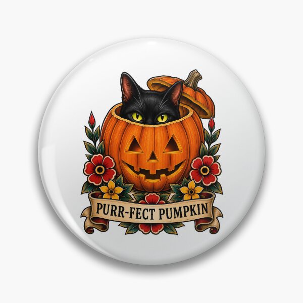 Item preview, Purrfect Pumpkin Black Cat Halloween Tattoo designed and sold by Old's Cool Cat Studio.