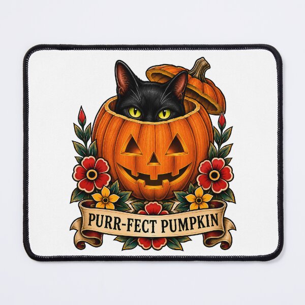 Item preview, Purrfect Pumpkin Black Cat Halloween Tattoo designed and sold by Old's Cool Cat Studio.