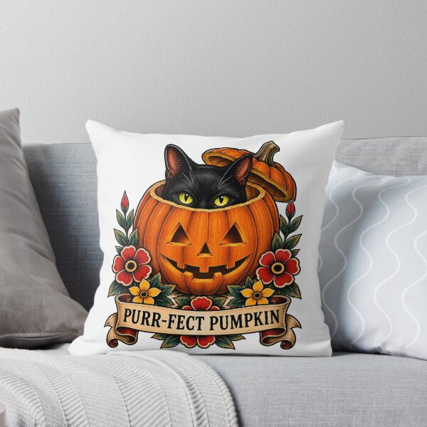 Item preview, Purrfect Pumpkin Black Cat Halloween Tattoo designed and sold by Old's Cool Cat Studio.
