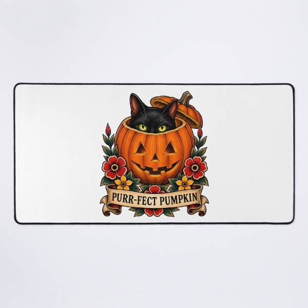 Item preview, Purrfect Pumpkin Black Cat Halloween Tattoo designed and sold by Old's Cool Cat Studio.