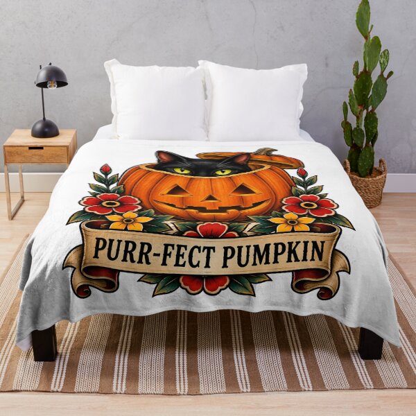 Item preview, Purrfect Pumpkin Black Cat Halloween Tattoo designed and sold by Old's Cool Cat Studio.