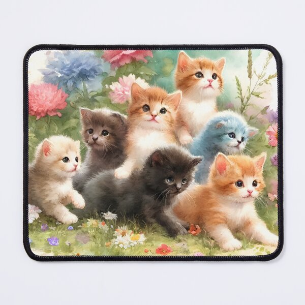 Item preview, Cute Kittens in Flower Garden, Watercolor Cat Art, Whimsical Floral Nursery Wall Art designed and sold by NarjaShop.
