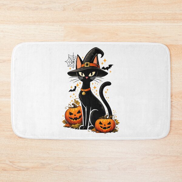 Aperçu de l'œuvre Chapeau de sorcière mignon pour Halloween, chat noir et citrouilles, cadeau d'automne pour les amoureux des chats créée et vendue par Artycom.