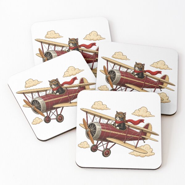 Item preview, Vintage Biplane Pilot Tuxedo Cat designed and sold by TVEX19.